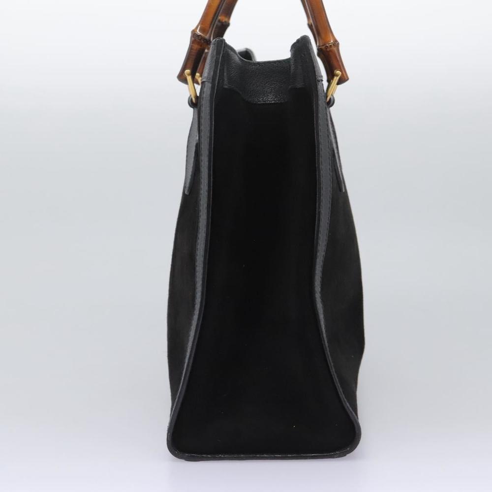 GUCCI Bamboo Hand Bag Suede Black Gold 002 2853 0260 0 Auth fm4365 - Picture 4 of 16